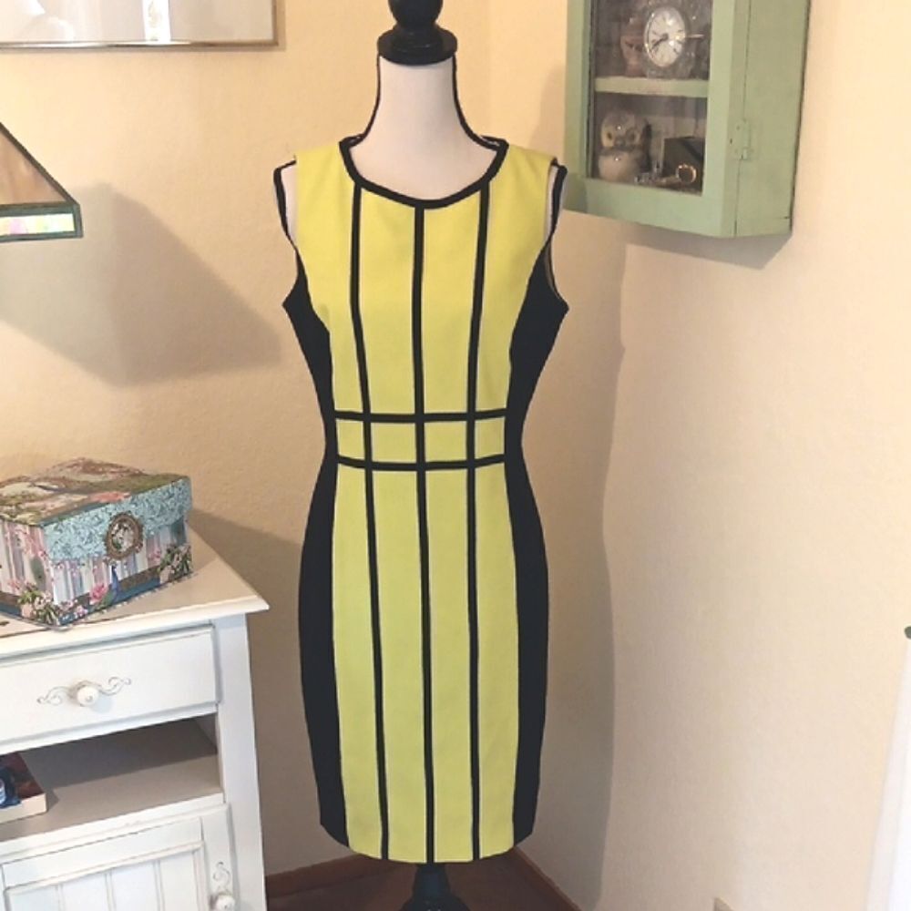 Calvin Klein Bright Yellow and Black Dress